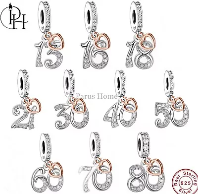 13th 16th 18th 21st 30th 40th 50th 60th 70th 80 Birthday Charm Silver Rose Gold • £15.99