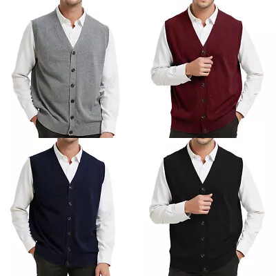 Men's Sweater Vest Cashmere Wool Blended V Neck Sleeveless Button Cardigan Sweat • $23.99