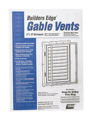 Builders Edge 120061218117 Paintable White Vinyl Rectangle Gable Vent 12x18 In. • $59.79