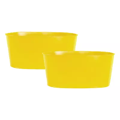 2Pc Galvanised Metal Yellow Trough 23cm Oval Planter Outdoor Garden Flower Pot • £9.95