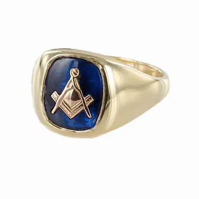 9ct Gold Synthetic Sapphire Square And Compass Masonic Ring • £719.34