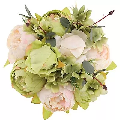 Vintage Artificial Peony Silk Flowers Bouquet New Green • $20.24