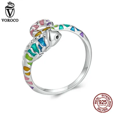 VOROCO 925 Sterling Silver Chameleon Opening Finger Ring For Women Gift Jewelry • $12.71