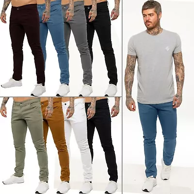 £14.99 • Buy Kruze Mens Slim Fit Skinny Stretch Chinos Basic Trousers Pants Big King Size