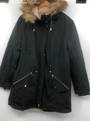 Royal Matrix Womens Black Long Sleeve Hooded Fur Trim Parka Jacket Size 12 • $5.99