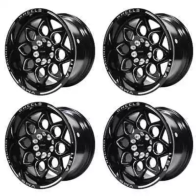 VMS Racing Black Lip Milled Rocket Rims Wheels 4 Lug 15x8 4X114.3 +20 ET  X4 • $799.95