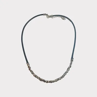 Hagit Gorali Sterling 925 Silver Twisted Metal Black Cord Necklace 16 In • $180