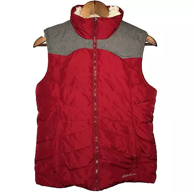 Eddie Bauer Vest Womens Size S Down Red Puffer Jacket Sherpa Lined Zip EB650 • $29.99