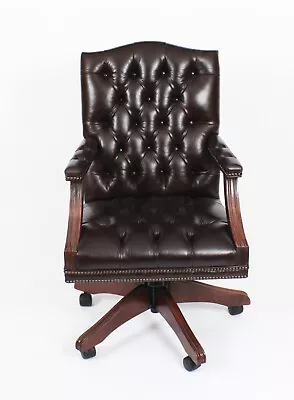 Bespoke English Handmade Gainsborough Leather Desk Chair Smoke Brown • £1350