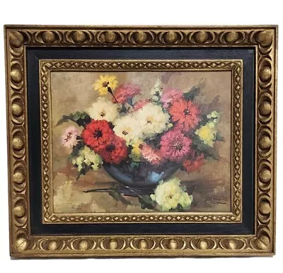 Vintage Framed MCM Still Life Flower Bouquet Oil Painting By Robert McGuire  • $40