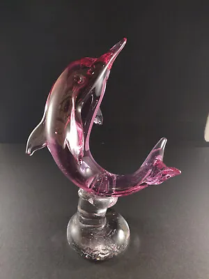 MURANO Blown Art Glass DOLPHIN Purple 10  Tall • $74.99