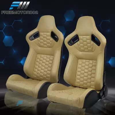 Adjustable Universal Racing Seat Honeycomb Beige PU Leather & Dual Slider X2 • $359.99