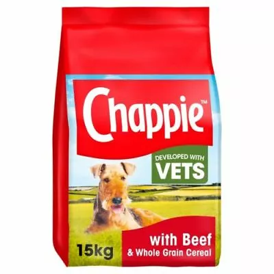 Chappie With Beef And Wholegrain Cereal Dry Dog Food 15kg FREE NEXT DAY DELIVERY • £40.99