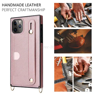 $22.38 • Buy For IPhone13 12 11 XR Leather Shoulder Strap Card Slots Holder Case Cover AU HOT