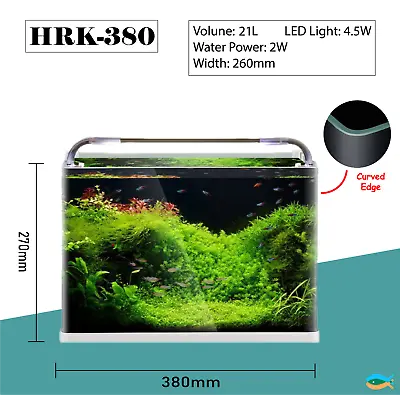 $79.92 • Buy SUNSUN 21L Open Top Curved Front View Aquarium Fish Tank Complete Set HRK-380