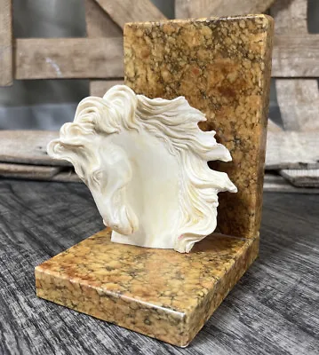 Vintage Equestrian Hand-carved Alabaster Bookend Horse Sculpture Made In Italy • $38.31