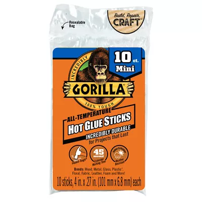 Gorilla 3021002 Clear All Purpose Indoor/Outdoor Mini Glue Sticks 27 X 4 In. • $8.45