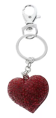 Rhinestone Bling Red Heart Burning True Love Amore Key Chain Purse Fob Charm • $13.99