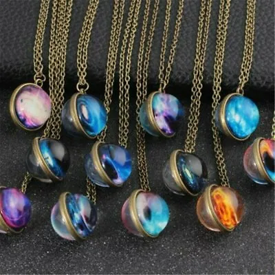 Glow In The Dark Solar System Pendant Planet Necklace Galaxy Double Sided Glass • $1.59