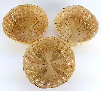 3 Pack Lot 8  Round 3-1/2  Deep Wicker Basket Rattan Woven Plain  • $9.97