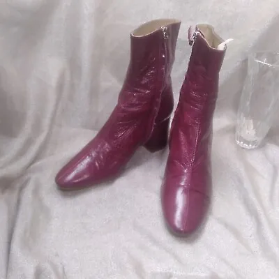 Zara Basic Collection Fuscia Leather Boots Block Heel 39 EU 8 US Made In Spain  • $35