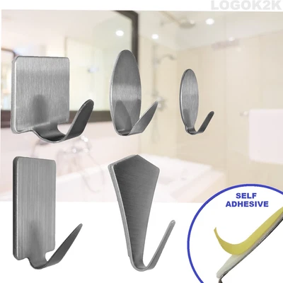 £2.86 • Buy Stainless Steel Self Adhesive Hooks Hanger Stick On Wall Door Rope Tea Towel