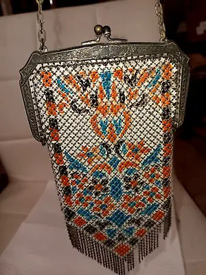 Vintage Mandalian Enamel Mesh Flapper Purse Pretty Design Real Deco   Nice! • $45