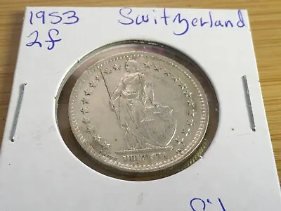 1953 Switzerland 2 Francs WORLD SILVER COIN # 604E • $44.95