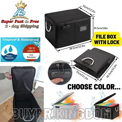 $40.94 • Buy Fireproof File Storage Box With Security Lock ID Tag Handle Documents Organizer