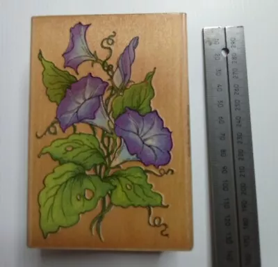 VINTAGE 90s STAMPENDOUS PURPLE FLOWERS ARBOUR LARGE WOOD MOUNTED RUBBER STAMP  • $9.65