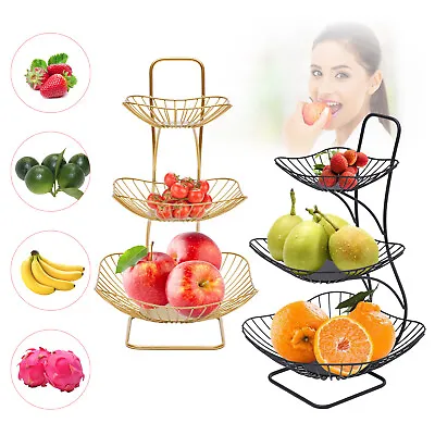 Fruit Basket Bowl 3 Tier For Kitchen Fruit Vegetable Storage Holder Stand Gold • $22