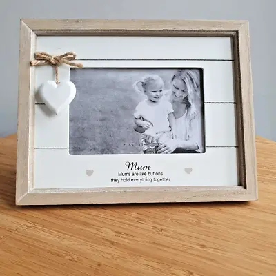 Mum Photo Message Frame.  Provence Sentiment Frame With Hanging Heart • £12.99