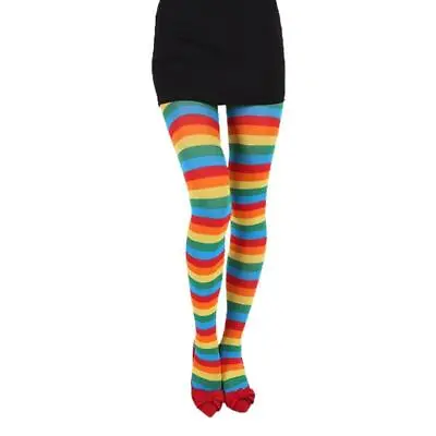 Women Multicolor Striped Tights Stockings Christmas Halloween Cosplay Pantyhose • £4.98