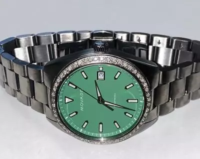 Movado Mens Datron Heritage Quartz Green Dial Diamond Watch • $0.01