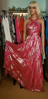 AIDAN MATTOX Long Formal Party Dress Prom Pink Silver SILK/Metallic Dress Sz 0 • $38.40