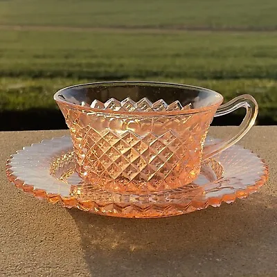 Hocking Miss America Pink Depression Glass Coffee Tea Cup And Saucer • $16.99