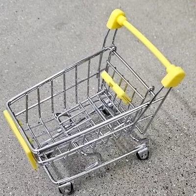 Mini Shopping Cart Metal Grocery Realistic Rolling Wheels Yellow Handle • $11.99