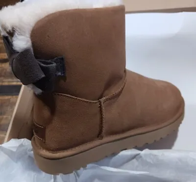 UGG Women's Mini Bailey Bow Suede Boot Chestnut Sz 10 New W Box All Papers & Doc • $104.99