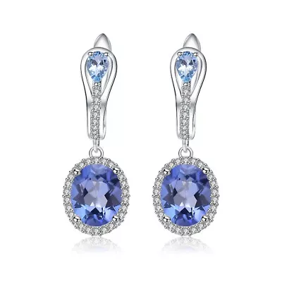 Natural Iolite Blue Mystic Quartz Gemstone 925 Sterling Silver Drop Earrings • $51.47