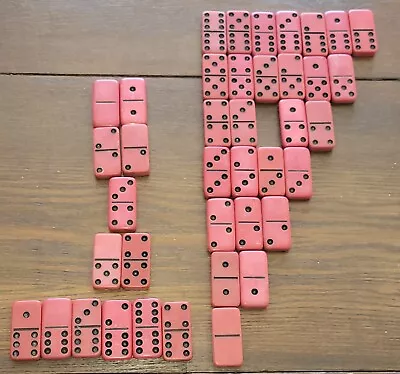 40 VINTAGE BAKELITE DOMINOES RED WITH BLACK DOTS TILES  2  X 1  X 3/8  CRAFTS  • $29.99