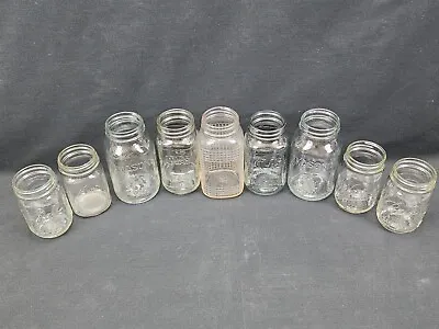 Lot Of 9 Vintage Glass Jars Ball Atlas Kerr Mason & Textured Square Grid Pattern • $19.99