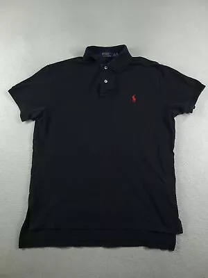 Polo Ralph Lauren Polo Shirt Black Faded Short Sleeve Logo Size M Custom Fit • $15