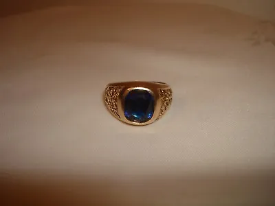 Vintage Collectible Signet Ring Color Sapphire Stone 10k Solid Gold Size 12.75 • $396.95