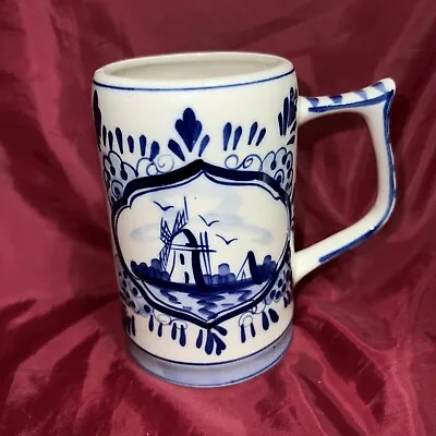 $13 • Buy Vintage Delft Blue Hand Painted Porcelain Beer Mug Windmill  & Boat
