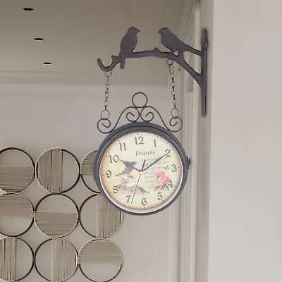 Retro Antique Station Clock Double Sided Hanging Wall Clock Indoor Outdoor Decor • $35