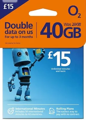 BRAND NEW UK O2 Big Bundle 60GB UNLIMITED Calls Txt Pay As You Go Samsung Iphone • £0.99