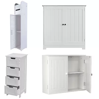 Bathroom Floor Cabinet Waterproof FreeStanding White Slim Bathroom Storage Unit  • £39.50