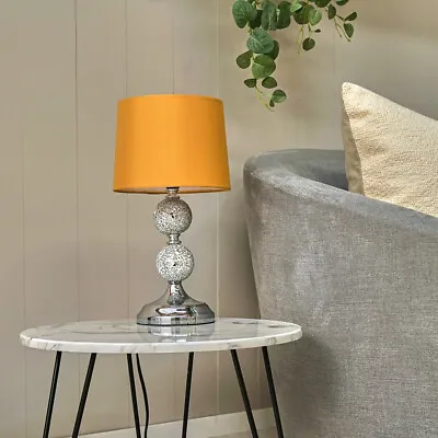 Crackle Table Lamp 33CM Glass Mosaic Living Room Light Fabric Lampshade LED Bulb • £15.99