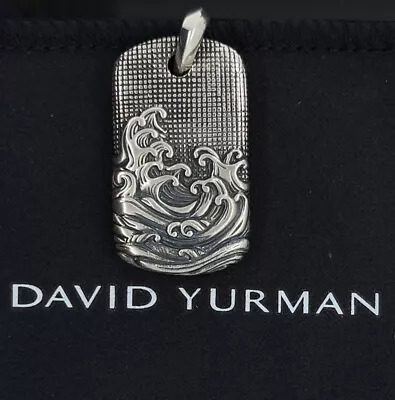 David Yurman Waves Dog Tag 25mm Amulet Pendant 925 Sterling Silver • $35