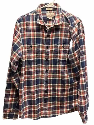 J. Crew Mens Large LT Tall Mid Weight Tartan Plaid Flannel Work Shirt Casual Red • $20